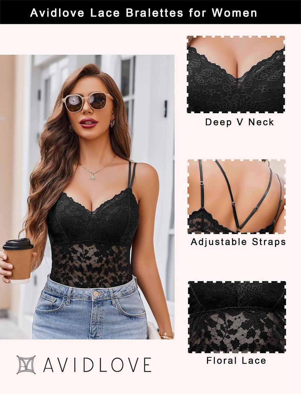 Avidlove Dantel Kısa Üst Kadın Seksi V Yakalı Atlet Yaz Kolsuz Dantel Üst