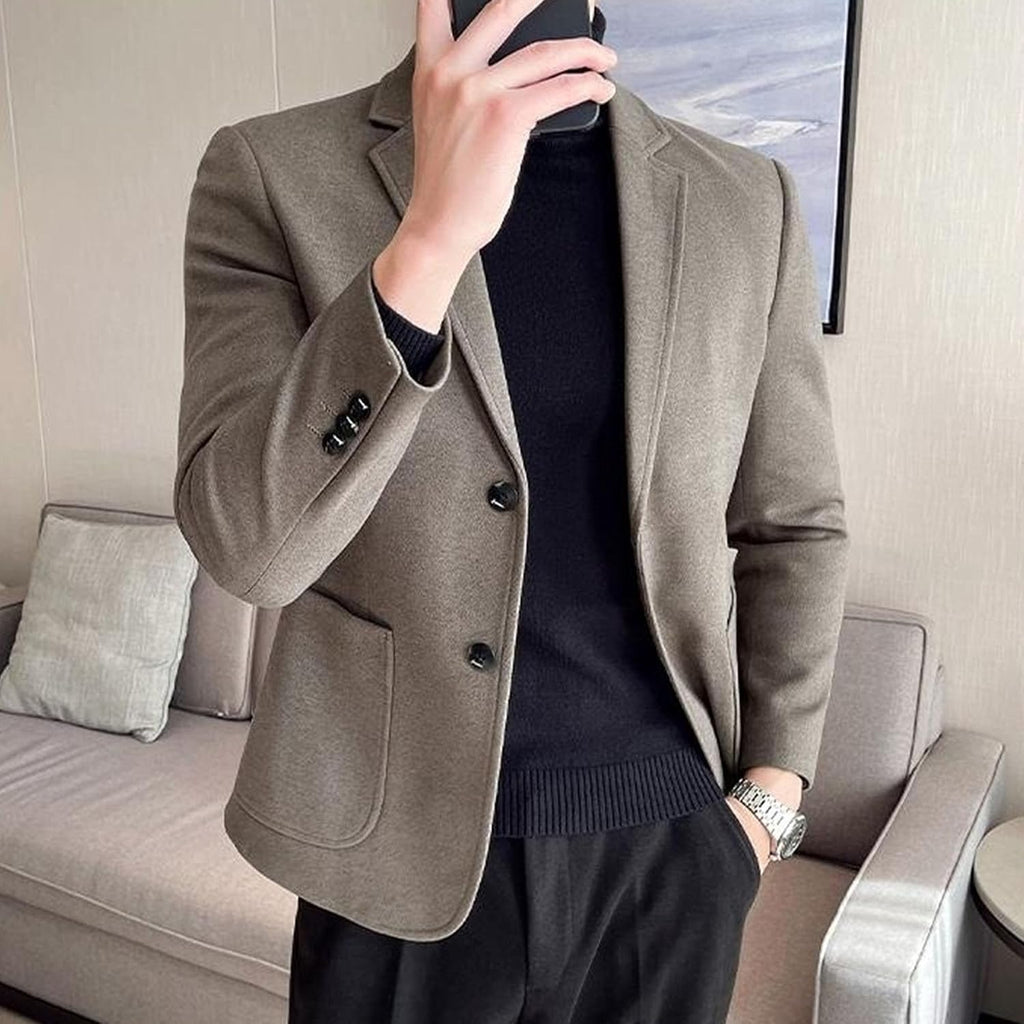 Män lätt tjock ullblandning kappa smal passform bekväm business vardaglig kavaj vårtandad kostym jacka