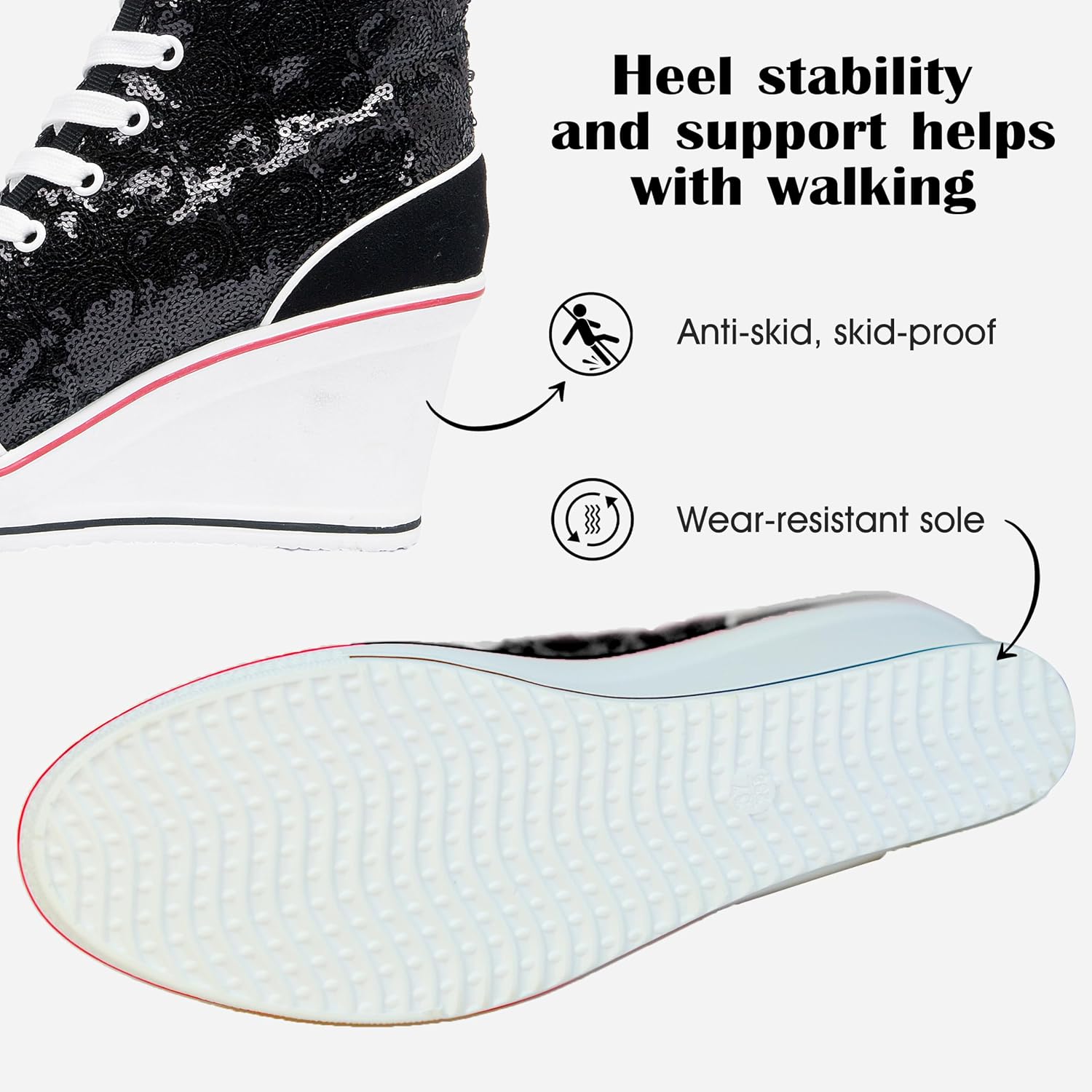 Högklackade blingskor för kvinnor vardagsskor mode glittrande sneakers för promenadplattform kilpumpskor