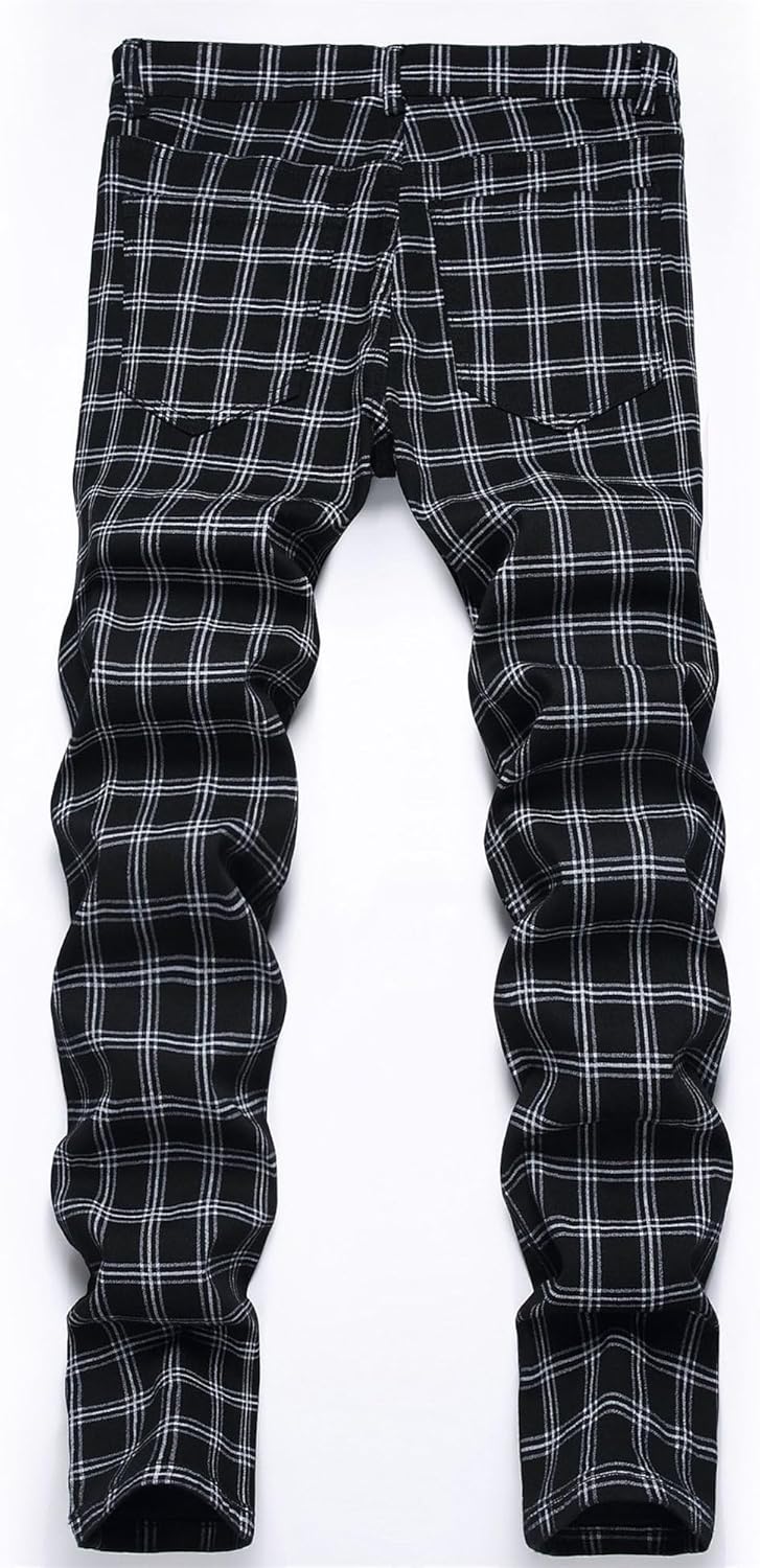 Rutiga byxor herr smal passform vardaglig stretchig twill chinos avsmalnande byxor
