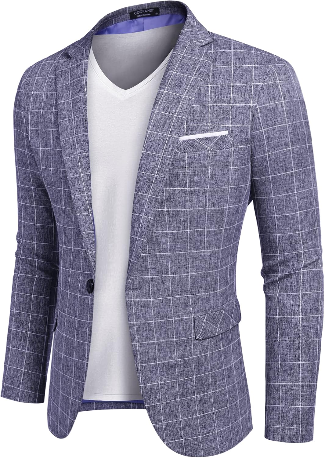 Coofand Vardaglig kostymkavaj för män, blazer, lätt och sportig med en knapp, linnetextur