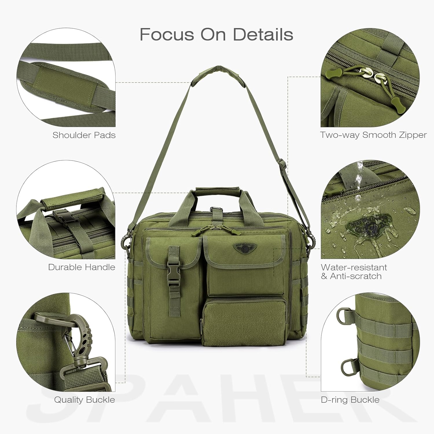 SPAHER Portfölj Herr Arbetsväska Herr Laptopväska 14/15,6/17,3 tum Business Tactical Bag Militärväska Axelväska Messenger Bag Herr Present för Kvinnor Herr