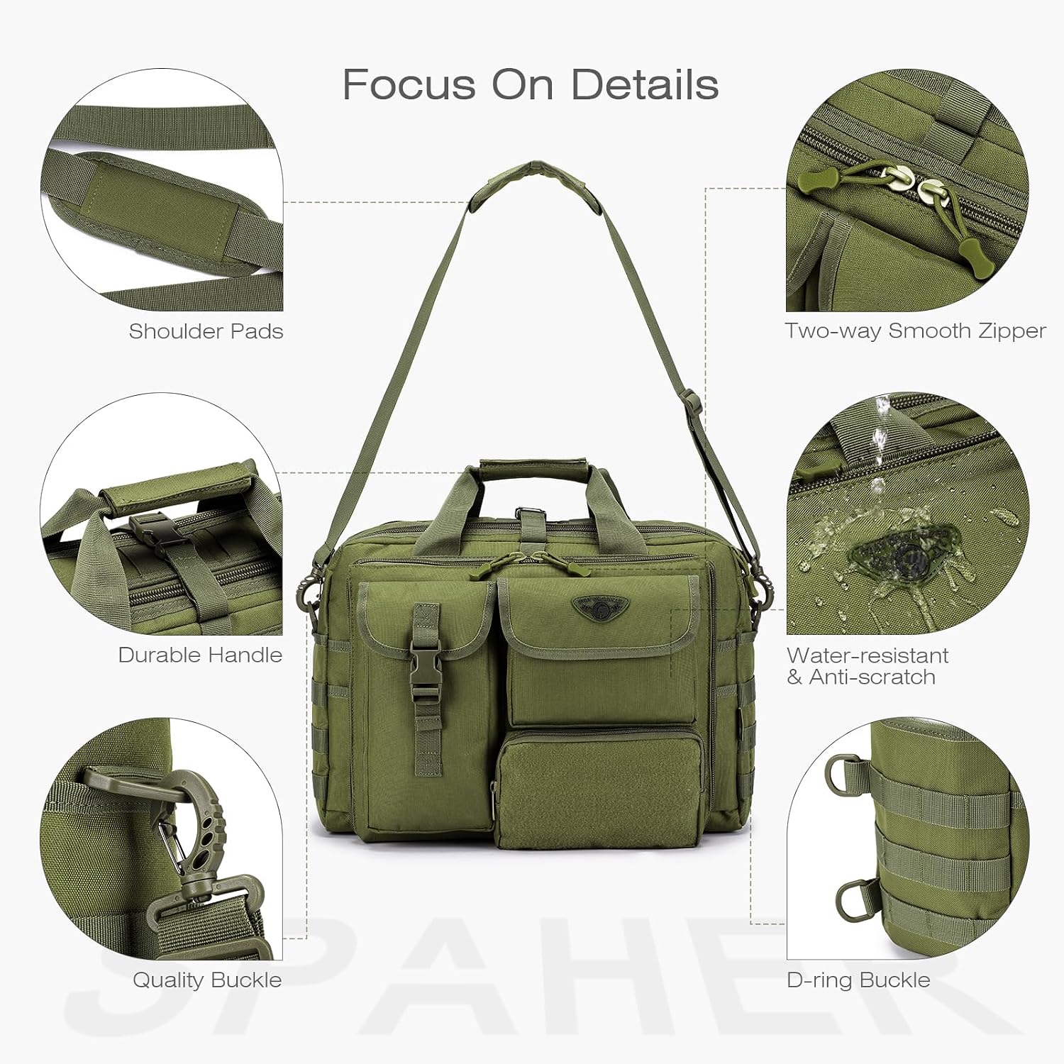SPAHER Portfölj Herr Arbetsväska Herr Laptopväska 14/15,6/17,3 tum Business Tactical Bag Militärväska Axelväska Messenger Bag Herr Present för Kvinnor Herr