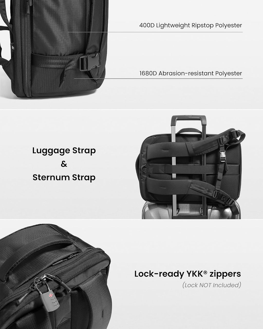 tomtoc 40L Reseryggsäck, TSA-vänlig handbagage-ryggsäck Reseryggsäck för 15,6-17 tums bärbar dator, flyggodkänd ombordstigning Vattenavvisande kabinryggsäck för resor Weekender Trip