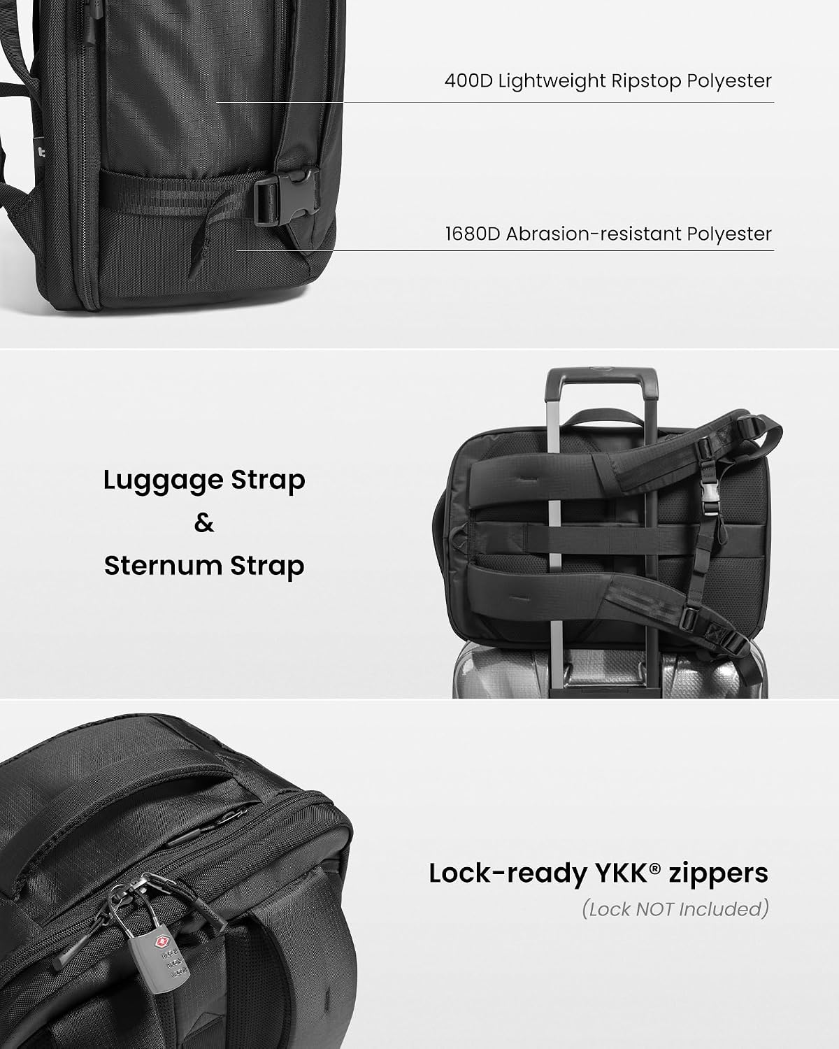 tomtoc 40L Reseryggsäck, TSA-vänlig handbagage-ryggsäck Reseryggsäck för 15,6-17 tums bärbar dator, flyggodkänd ombordstigning Vattenavvisande kabinryggsäck för resor Weekender Trip