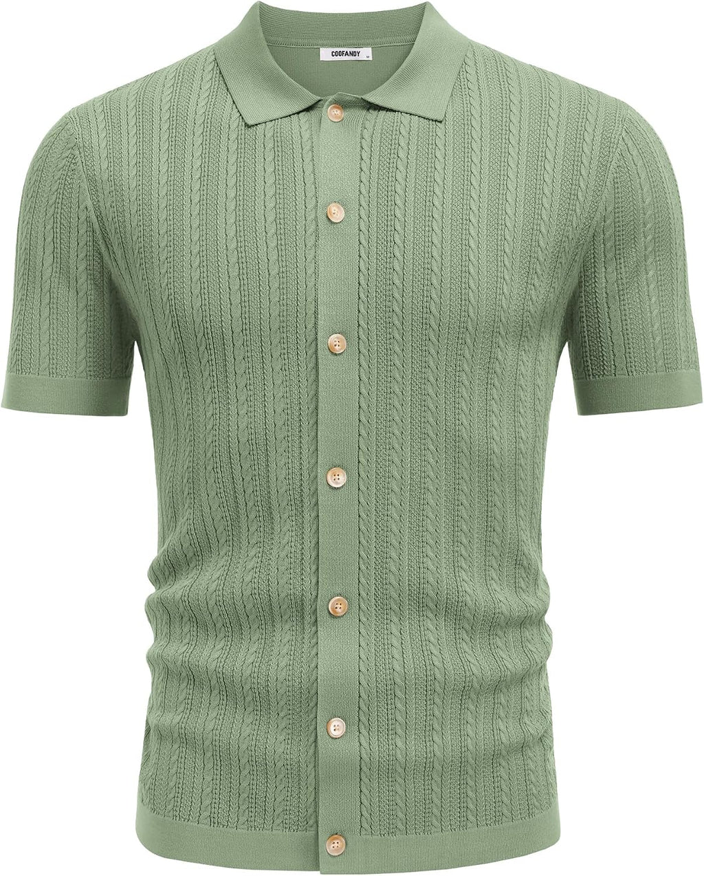 COOFANDY Herr kortärmad stickad pikétröja stretch kabel stickad full knapp golfskjorta polo t-shirt