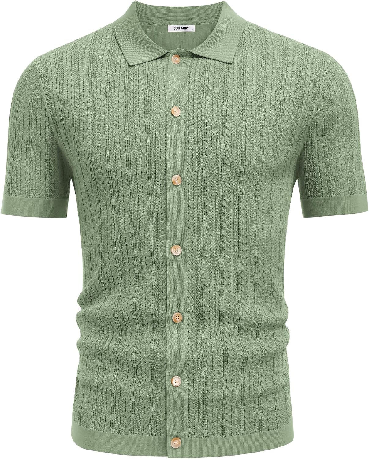COOFANDY Herr kortärmad stickad pikétröja stretch kabel stickad full knapp golfskjorta polo t-shirt