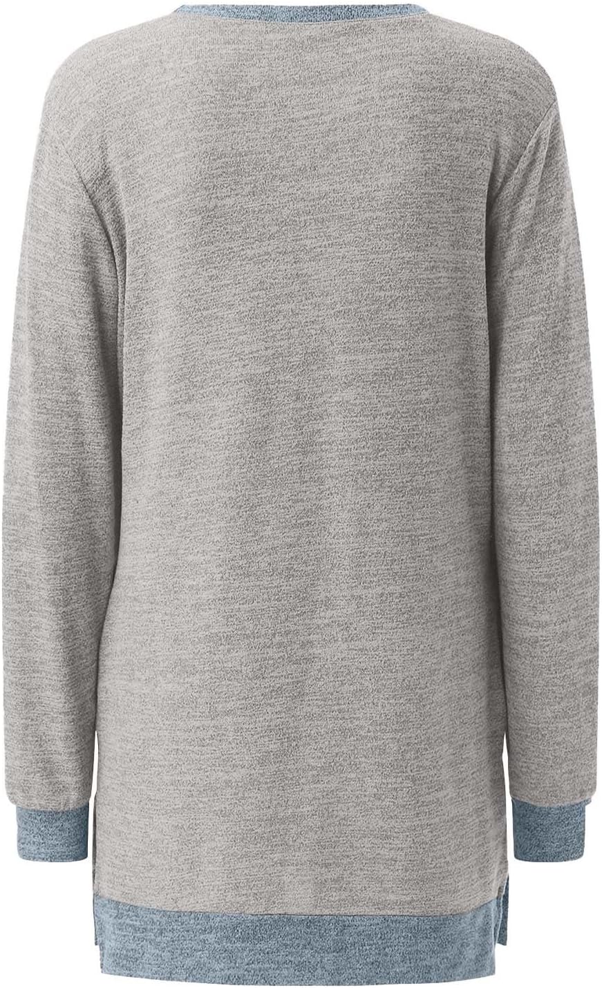 HUIFUAO T-shirt för kvinnor långärmad rund hals färgblock delad topp lös pullover topp skjorta kvinnor svart plus size t-shirt