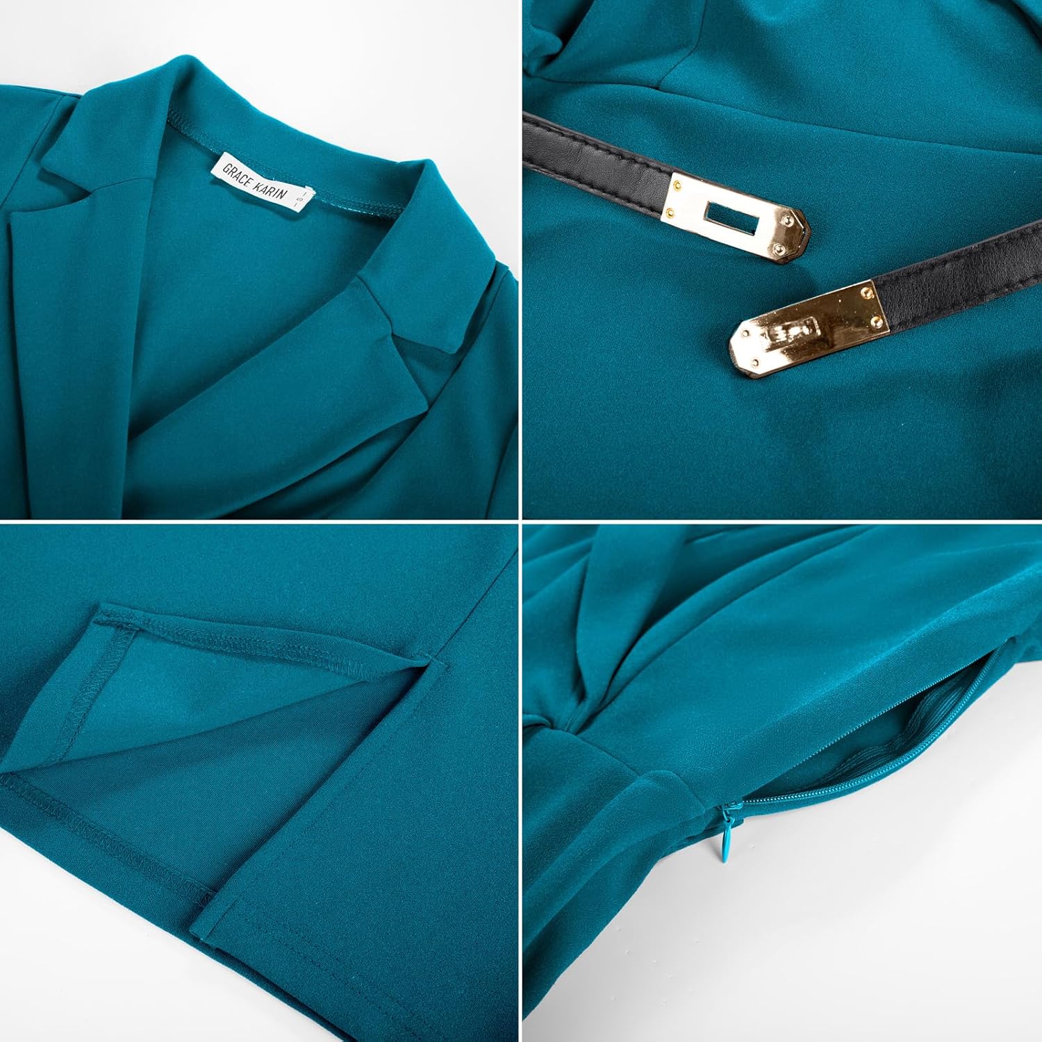 GRACE KARIN Dam elegant kontorsklänning 3/4 ärmar V-ringad bodycon affärsklänning cocktailklänning