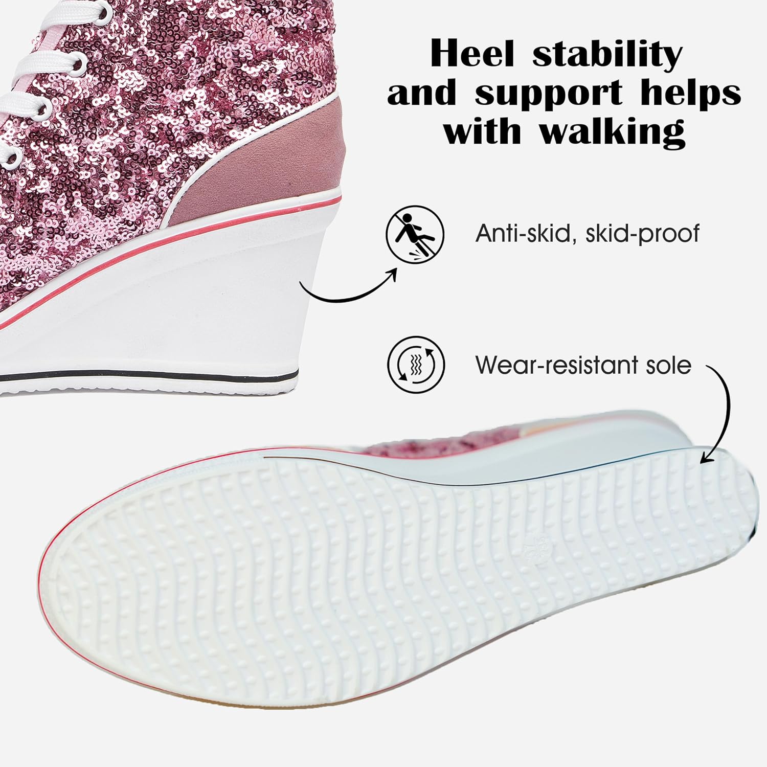 Högklackade blingskor för kvinnor vardagsskor mode glittrande sneakers för promenadplattform kilpumpskor