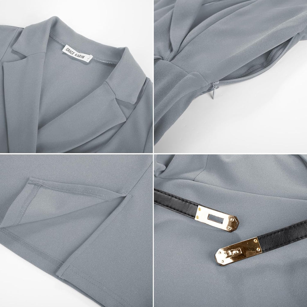 GRACE KARIN Dam elegant kontorsklänning 3/4 ärmar V-ringad bodycon affärsklänning cocktailklänning