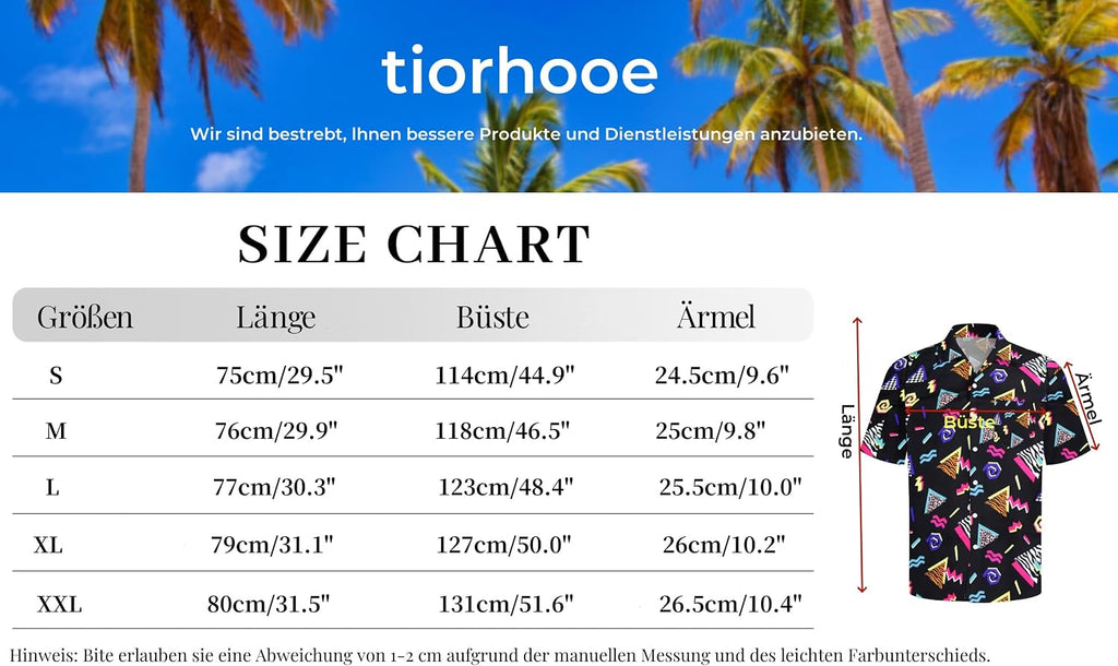 tiorhooe 80-tals herr, Hawaii-skjorta, retro, Hawaii-skjorta, kortärmad, knappslå Hawaii skjorta