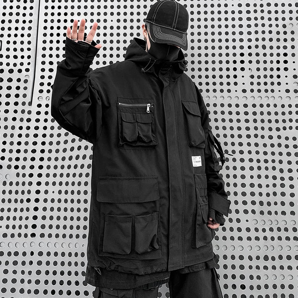 XYXIONGMAO Gotiska kläder taktisk techwear dragkedja jacka vindjacka huva streetwear jackor för män