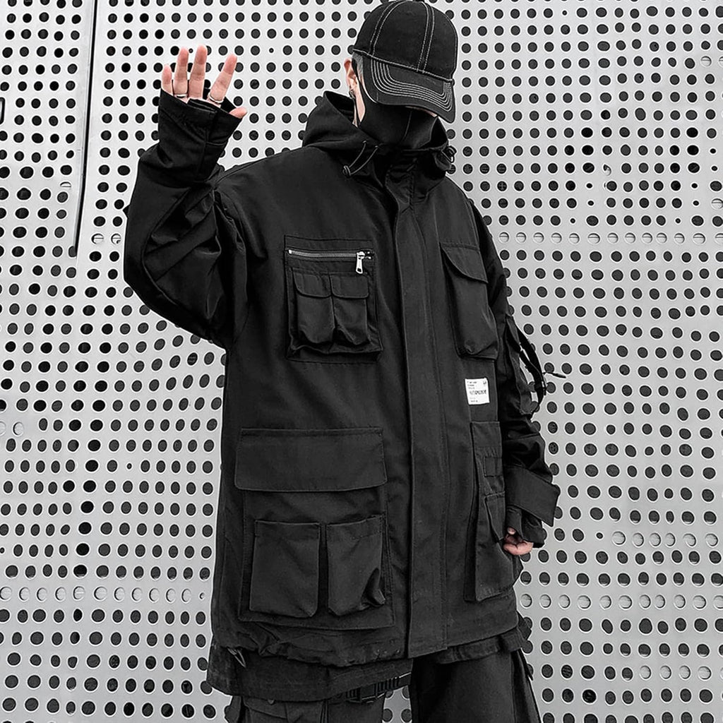 XYXIONGMAO Gotiska kläder taktisk techwear dragkedja jacka vindjacka huva streetwear jackor för män