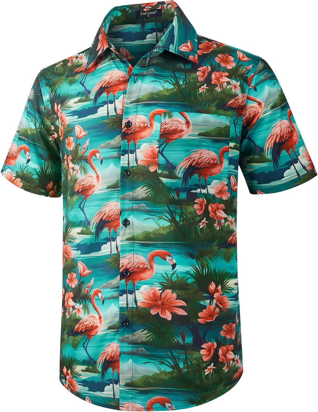 Enlision Funky Hawaii-skjorta för män, kortärmad, fritid, Hawaii-skjorta, tryck, ananas palmer, blommor, ledig, unisex, Hawaii-skjorta med framficka, S-2XL