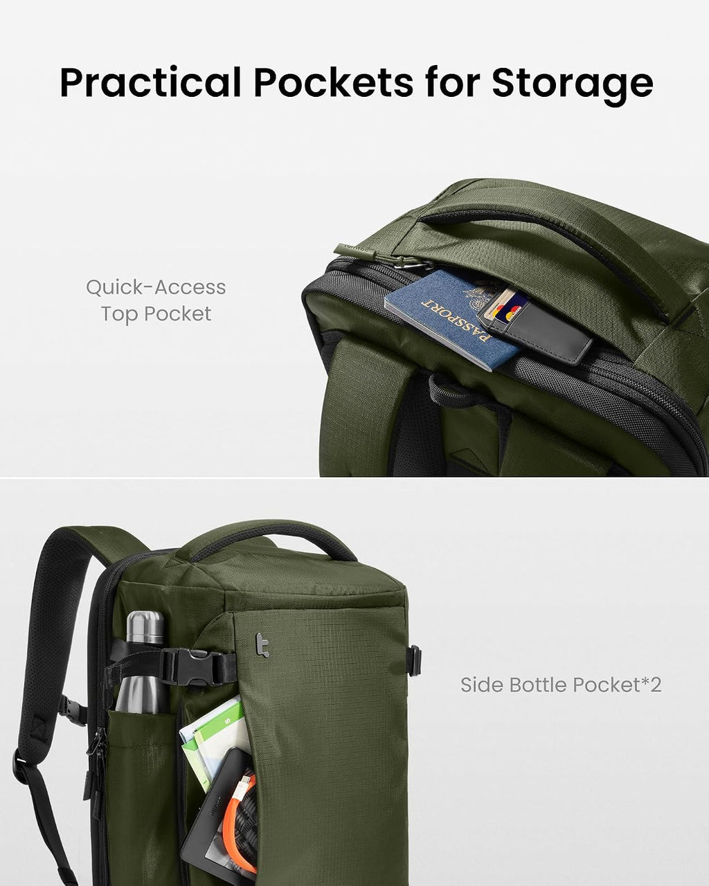 tomtoc 40L Reseryggsäck, TSA-vänlig handbagage-ryggsäck Reseryggsäck för 15,6-17 tums bärbar dator, flyggodkänd ombordstigning Vattenavvisande kabinryggsäck för resor Weekender Trip
