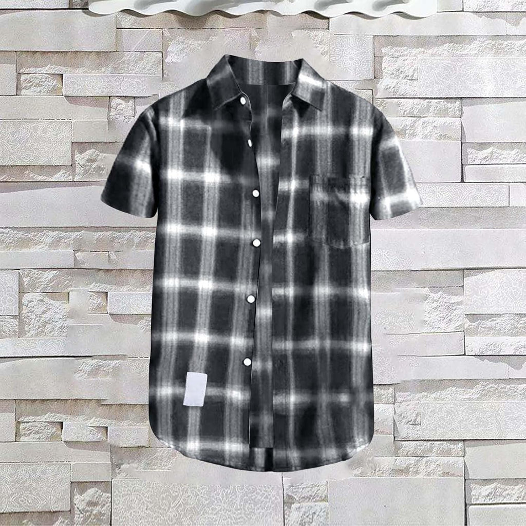rutig skjorta herr kortärmad tippning krage lös passform t-shirt med ficka icke-järn button-down rutiga skjortor lätta och bekväma klassiska herrtoppar för vardaglig användning