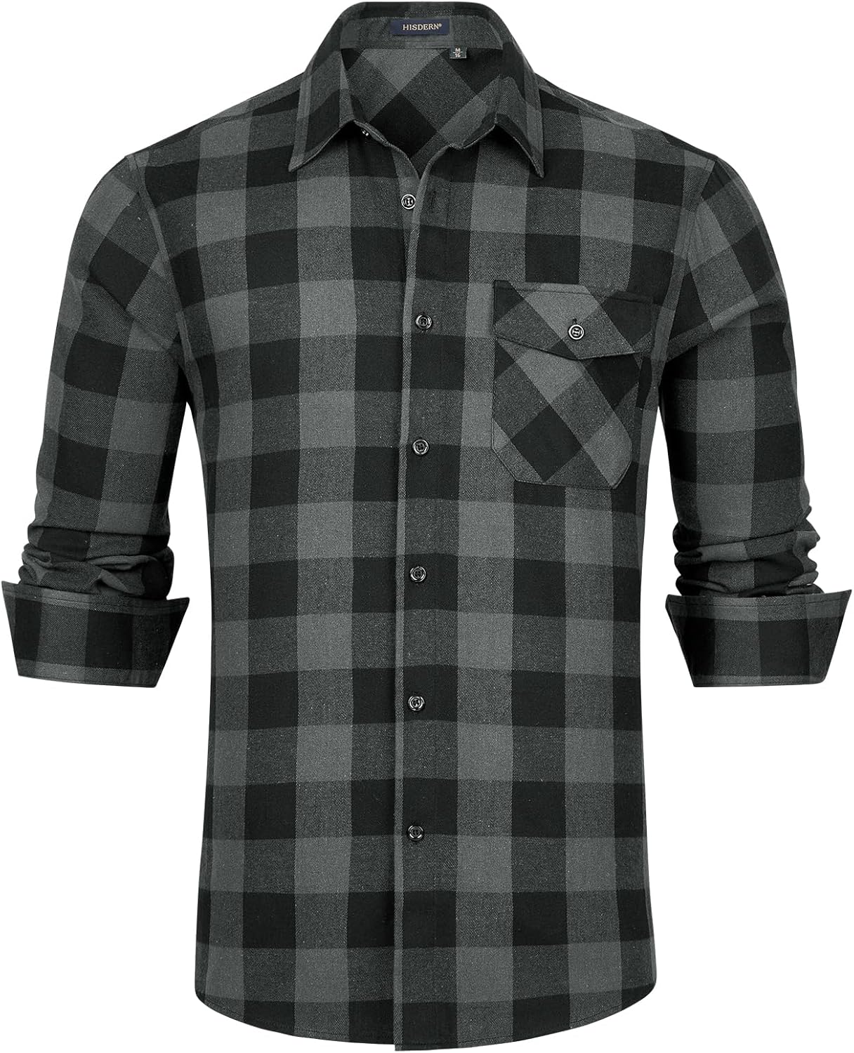 HISDERN Långärmad vardaglig rutig flanellskjorta rutig tartan button-down-skjortor för män S-4XL