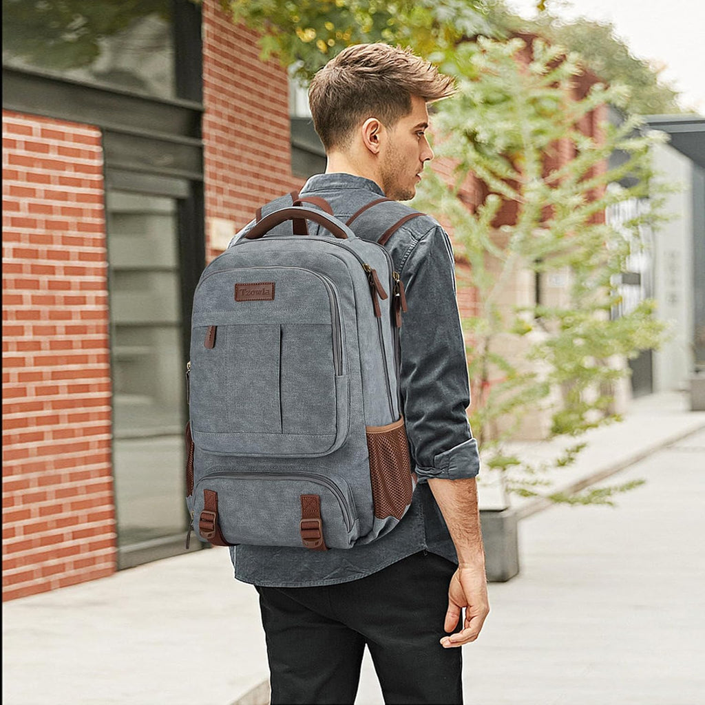 Tzowla Canvas Ryggsäckar för Laptop,Ryggsäck Skola Vandring för Herr och Dam,Reseryggsäck,Dator Bokväska Passar 15,6-17,3 Tum Bärbar Dator med USB Laddnings Port