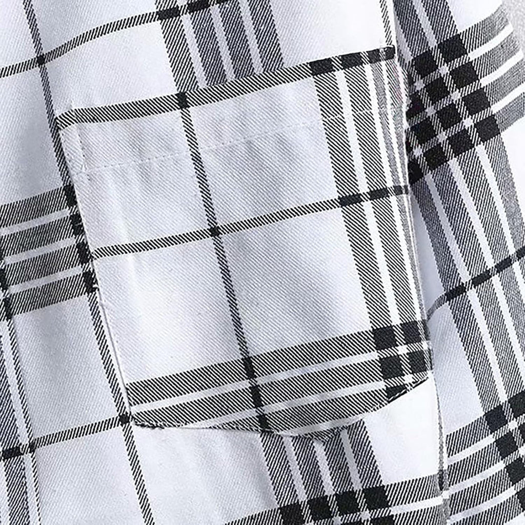 rutig skjorta herr kortärmad tippning krage lös passform t-shirt med ficka icke-järn button-down rutiga skjortor lätta och bekväma klassiska herrtoppar för vardaglig användning