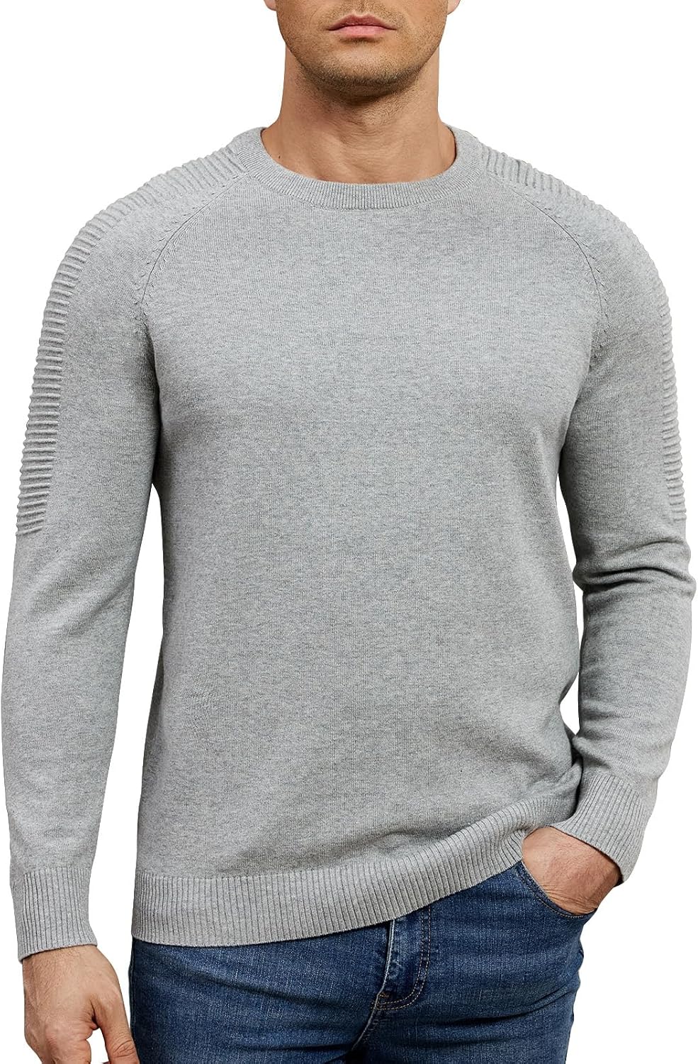 herr rund hals raglan långärmad jumper enfärgad termisk stickad pullover axel ribbning detalj 100 % bomull klassiska stickade kläder höst vinter