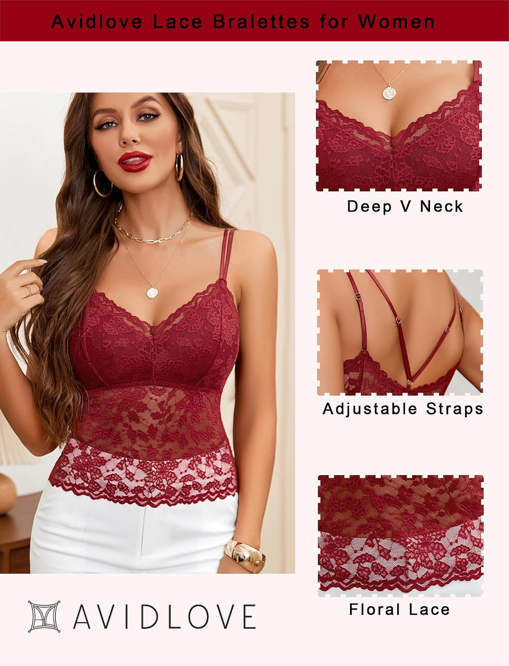 Avidlove Dantel Kısa Üst Kadın Seksi V Yakalı Atlet Yaz Kolsuz Dantel Üst