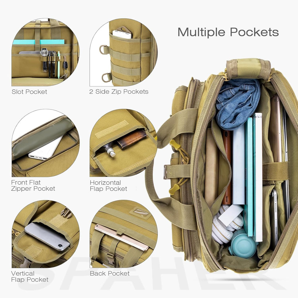 SPAHER Portfölj Herr Arbetsväska Herr Laptopväska 14/15,6/17,3 tum Business Tactical Bag Militärväska Axelväska Messenger Bag Herr Present för Kvinnor Herr
