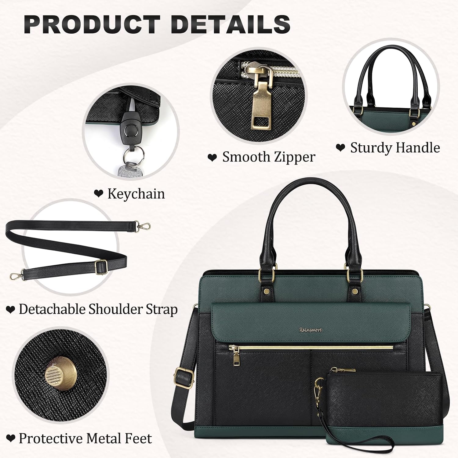 RAINSMORE Handväska damer shopper damer stor med plånbok 2-delat set