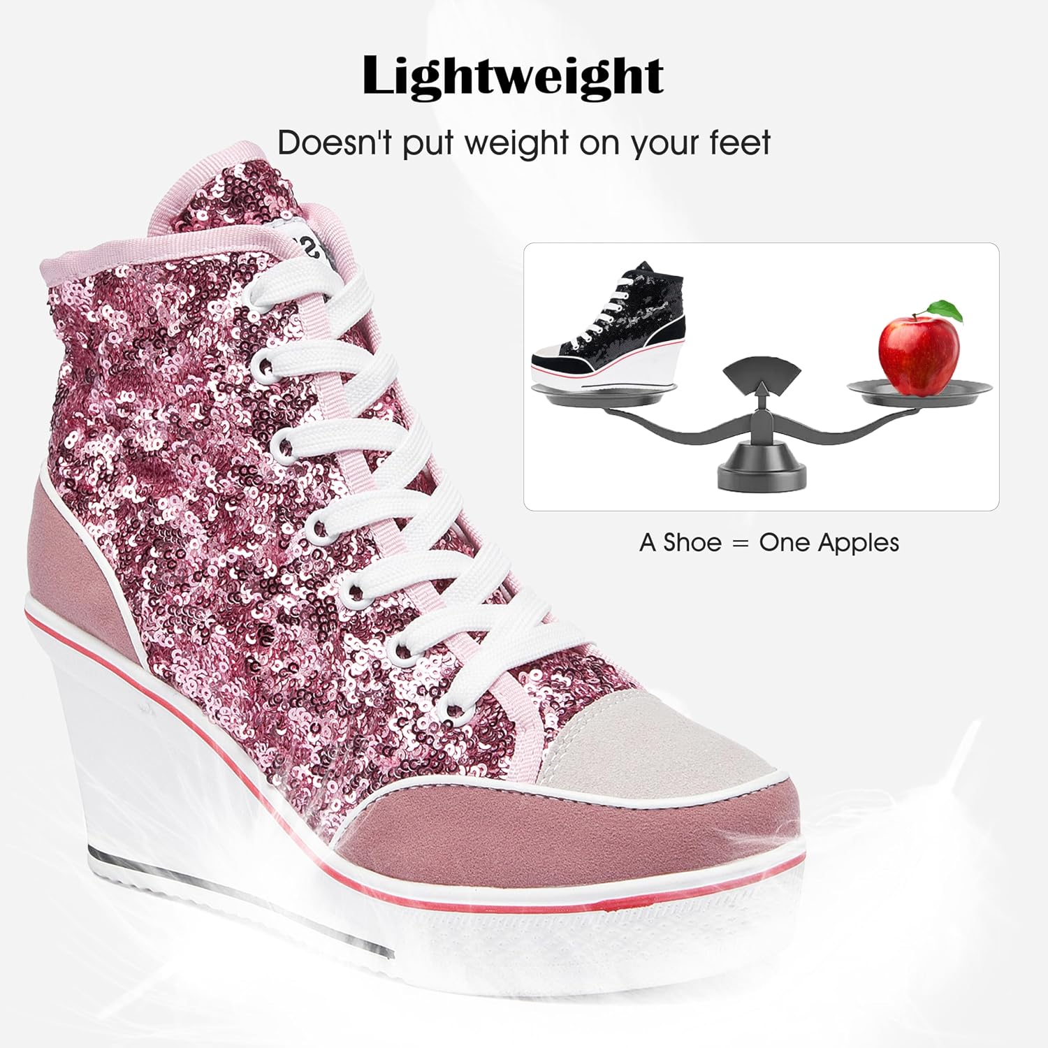 Högklackade blingskor för kvinnor vardagsskor mode glittrande sneakers för promenadplattform kilpumpskor