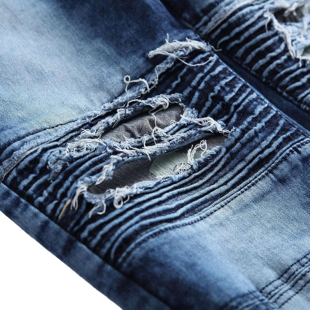 Herr Ripped Jeans Lounge Comfort Herrbyxor med resår i midjan Biker Slim Fit Jeans för män