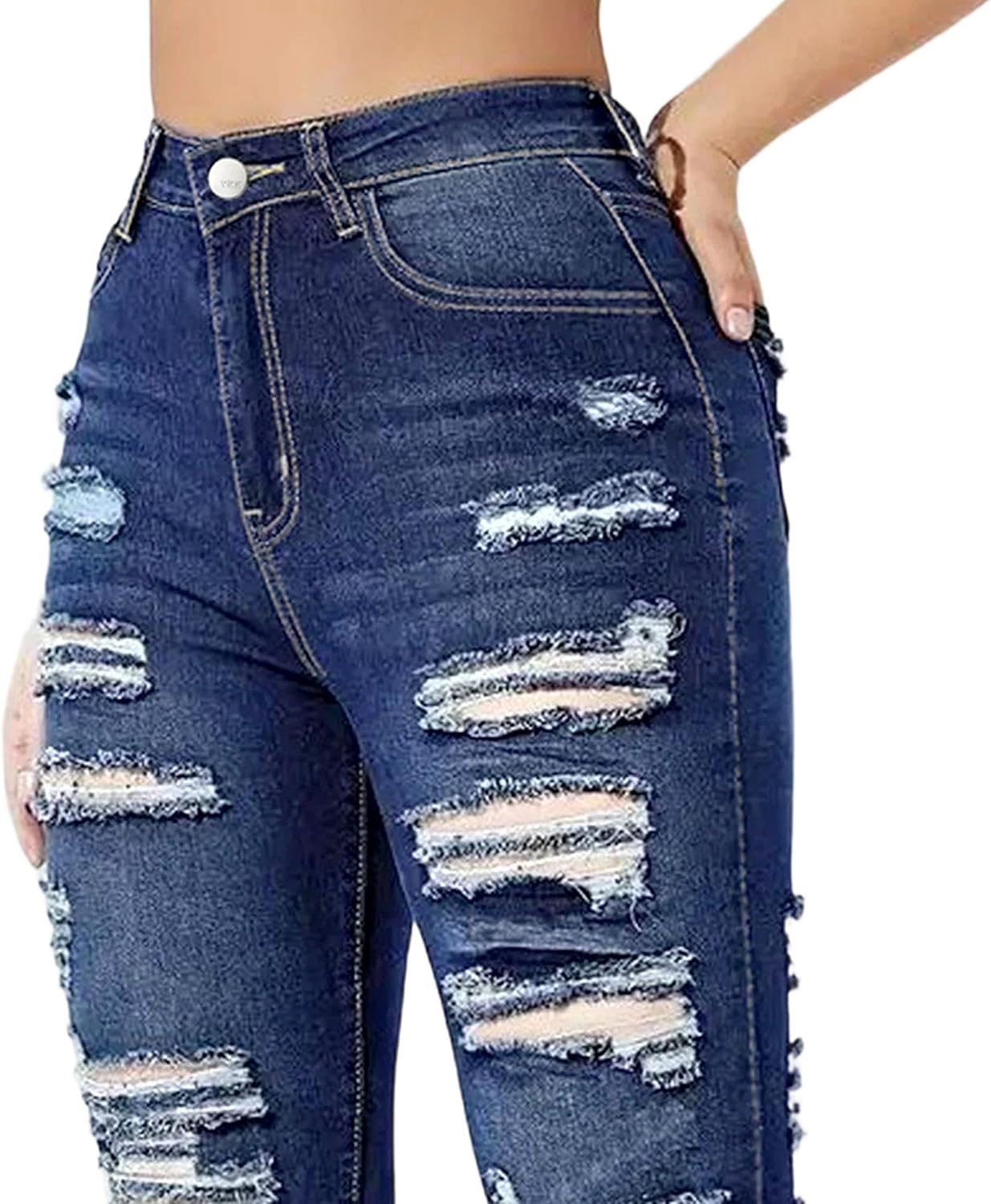 Dam plus size skinny hög midja rippade jeans