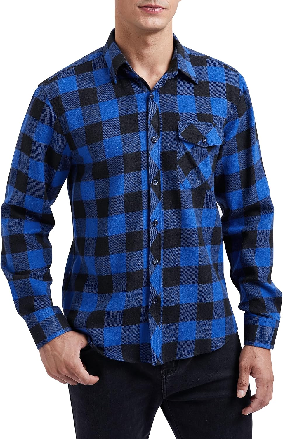 HISDERN Långärmad vardaglig rutig flanellskjorta rutig tartan button-down-skjortor för män S-4XL
