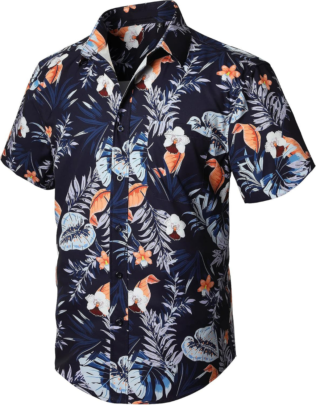 Enlision Funky Hawaii-skjorta för män, kortärmad, fritid, Hawaii-skjorta, tryck, ananas palmer, blommor, ledig, unisex, Hawaii-skjorta med framficka, S-2XL