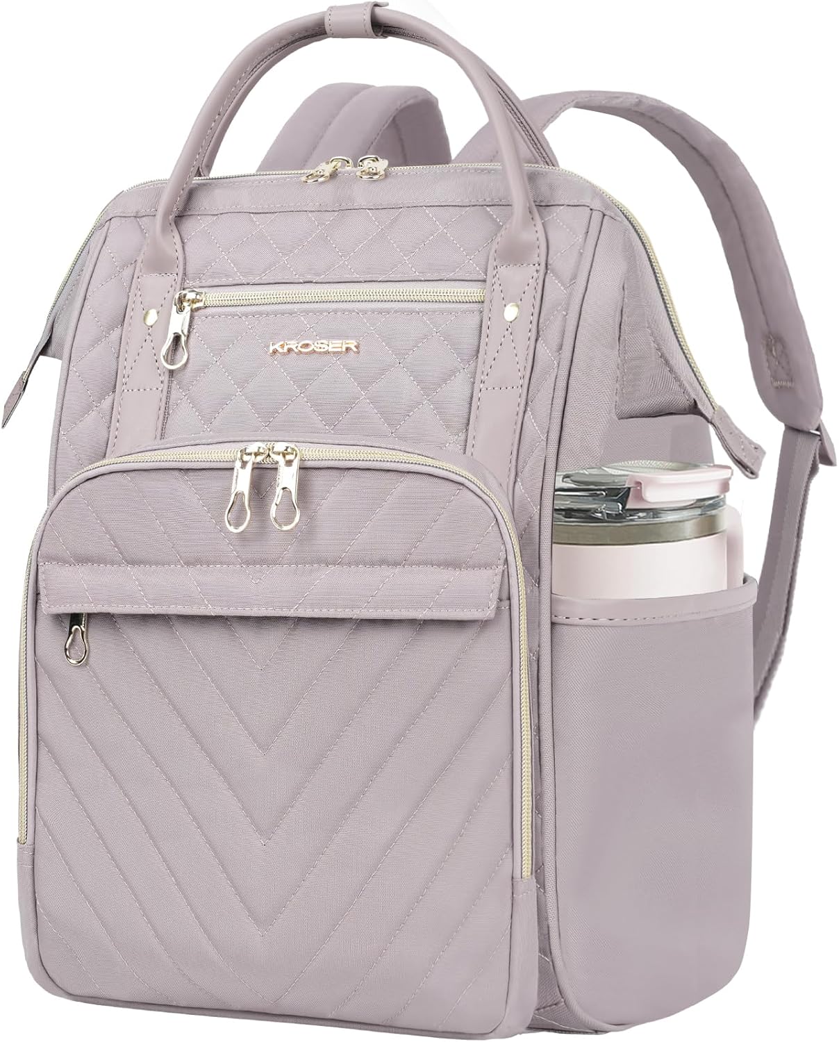 KROSER Laptop Ryggsäck Dator Ryggsäck College Casual Daypack, Quiltad dammig rosa, 17 inch