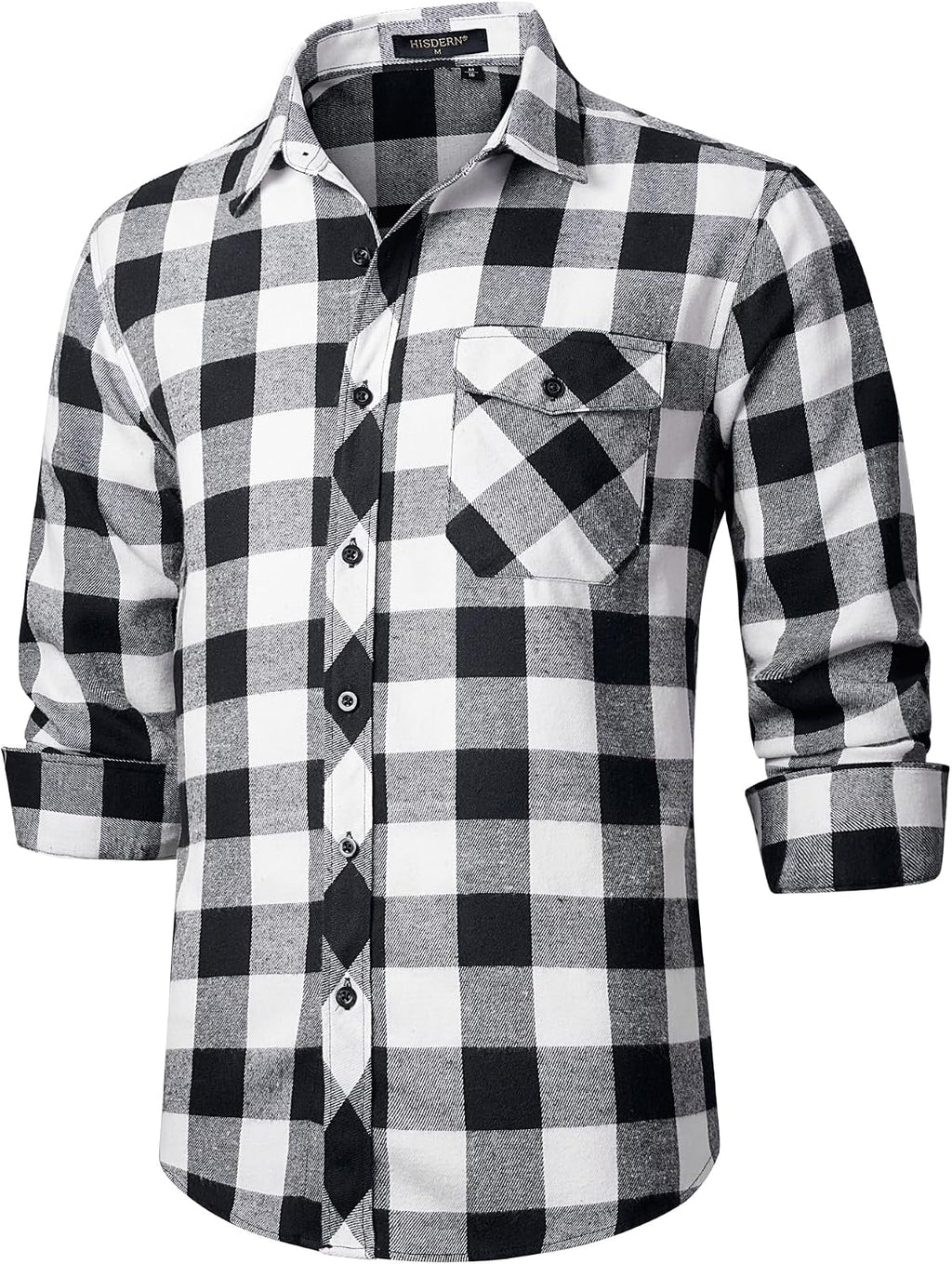 HISDERN Långärmad vardaglig rutig flanellskjorta rutig tartan button-down-skjortor för män S-4XL