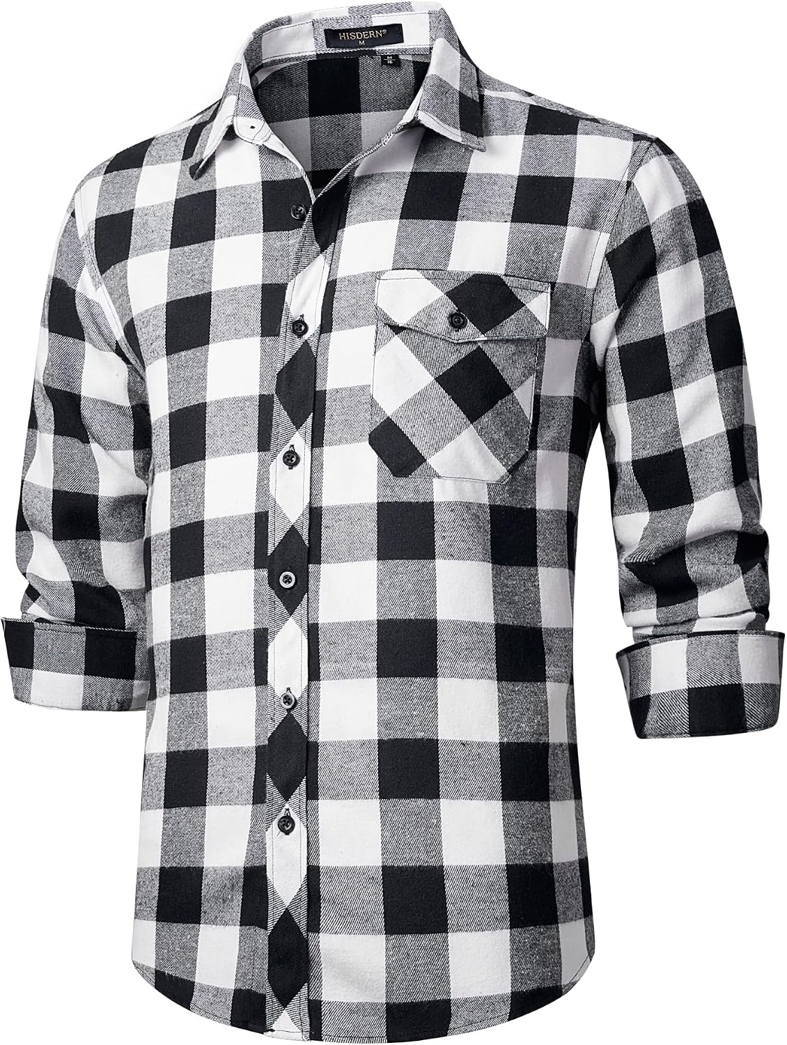 HISDERN Långärmad vardaglig rutig flanellskjorta rutig tartan button-down-skjortor för män S-4XL