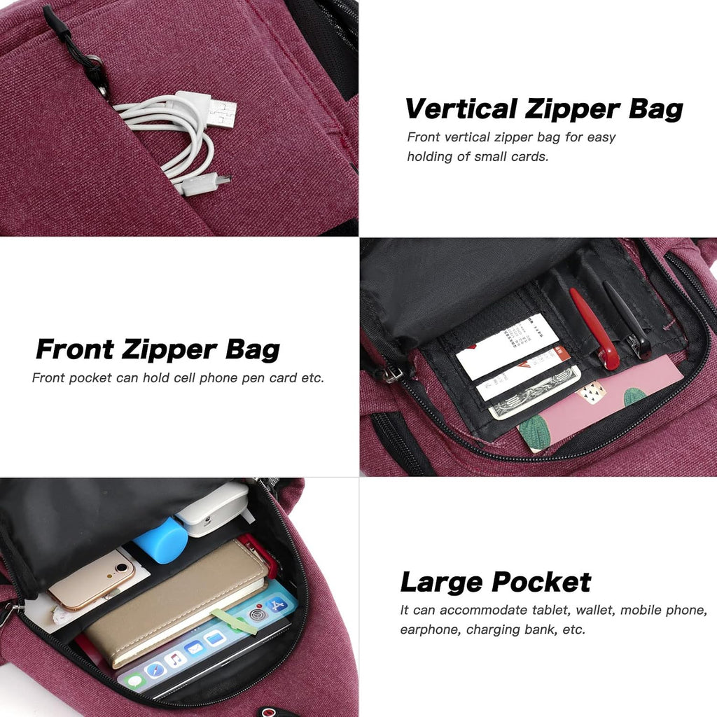MOSISO Ryggsäck för slinga, kanvas crossbody vandring vardagsväska väska med stöldficka