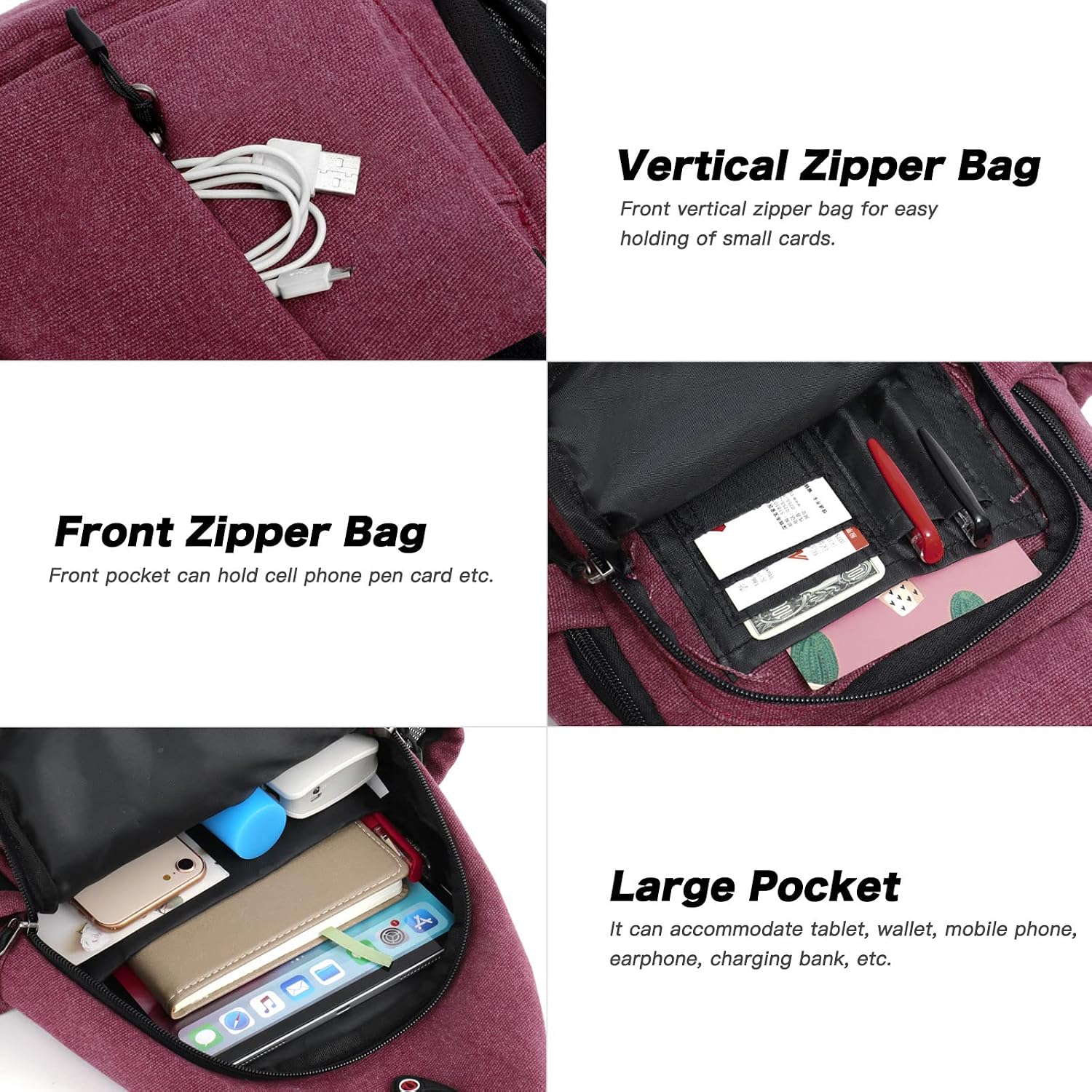 MOSISO Ryggsäck för slinga, kanvas crossbody vandring vardagsväska väska med stöldficka