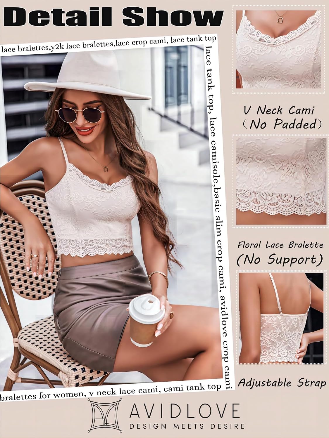 Avidlove dam spets bustier topp sexig bralette undertröja basic spagettiremmar camisole V-ringad rygg urtagning design tank toppar crop