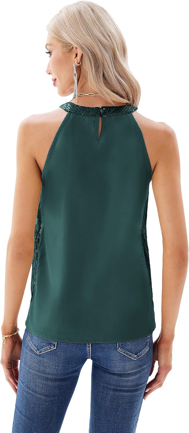 GRACE KARIN Dam elegant chiffongblus rund hals ärmlös skjorta casual toppar
