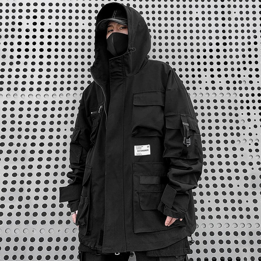 XYXIONGMAO Gotiska kläder taktisk techwear dragkedja jacka vindjacka huva streetwear jackor för män