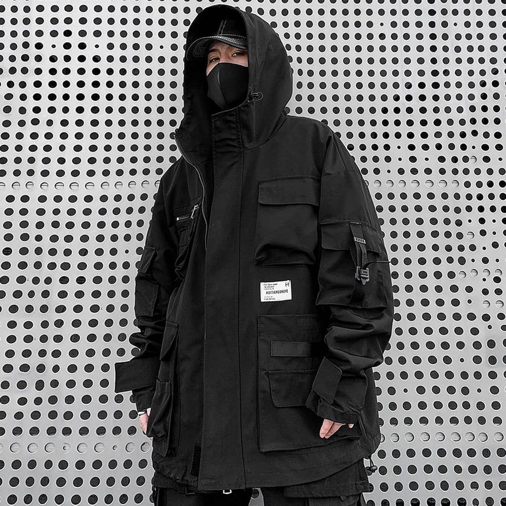 XYXIONGMAO Gotiska kläder taktisk techwear dragkedja jacka vindjacka huva streetwear jackor för män