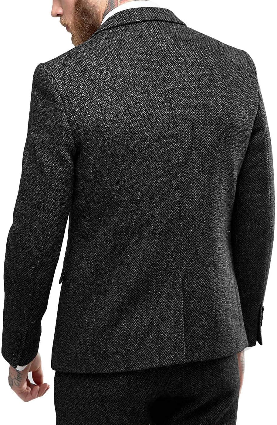 Klassiska herrkostymer normal passform 3 delar ull tweed fiskben by smoking bröllop brudgum blazer + väst + byxor