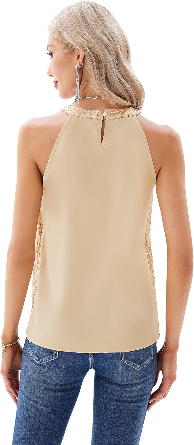 GRACE KARIN Dam elegant chiffongblus rund hals ärmlös skjorta casual toppar