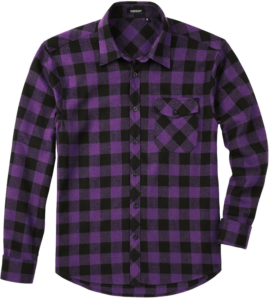 HISDERN Långärmad vardaglig rutig flanellskjorta rutig tartan button-down-skjortor för män S-4XL