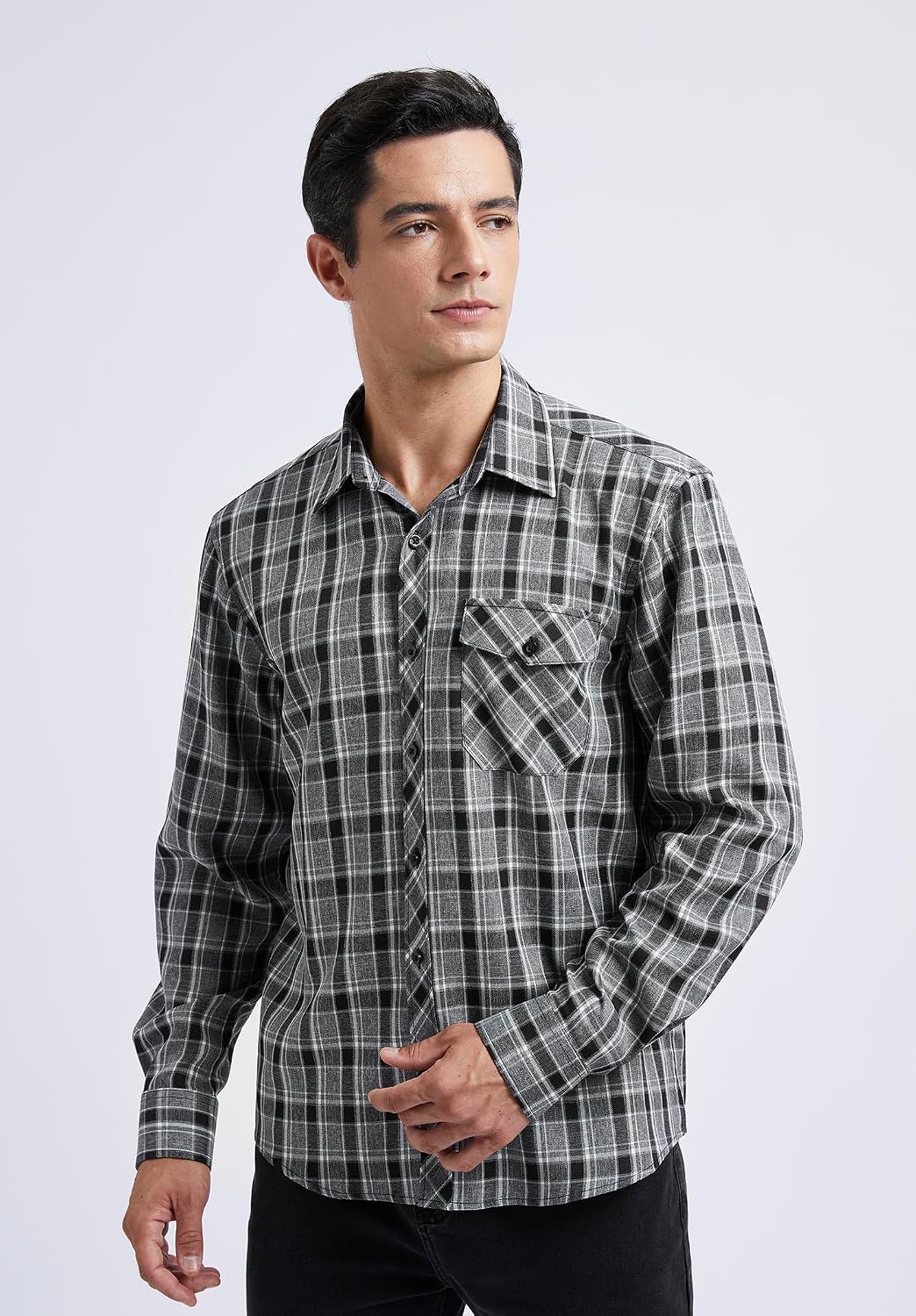 HISDERN Långärmad vardaglig rutig flanellskjorta rutig tartan button-down-skjortor för män S-4XL