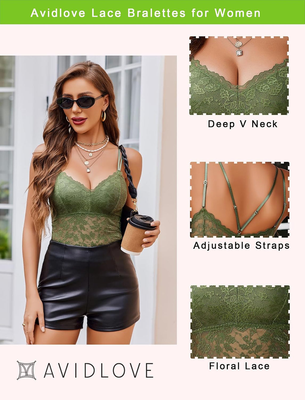 Avidlove Dantel Kısa Üst Kadın Seksi V Yakalı Atlet Yaz Kolsuz Dantel Üst