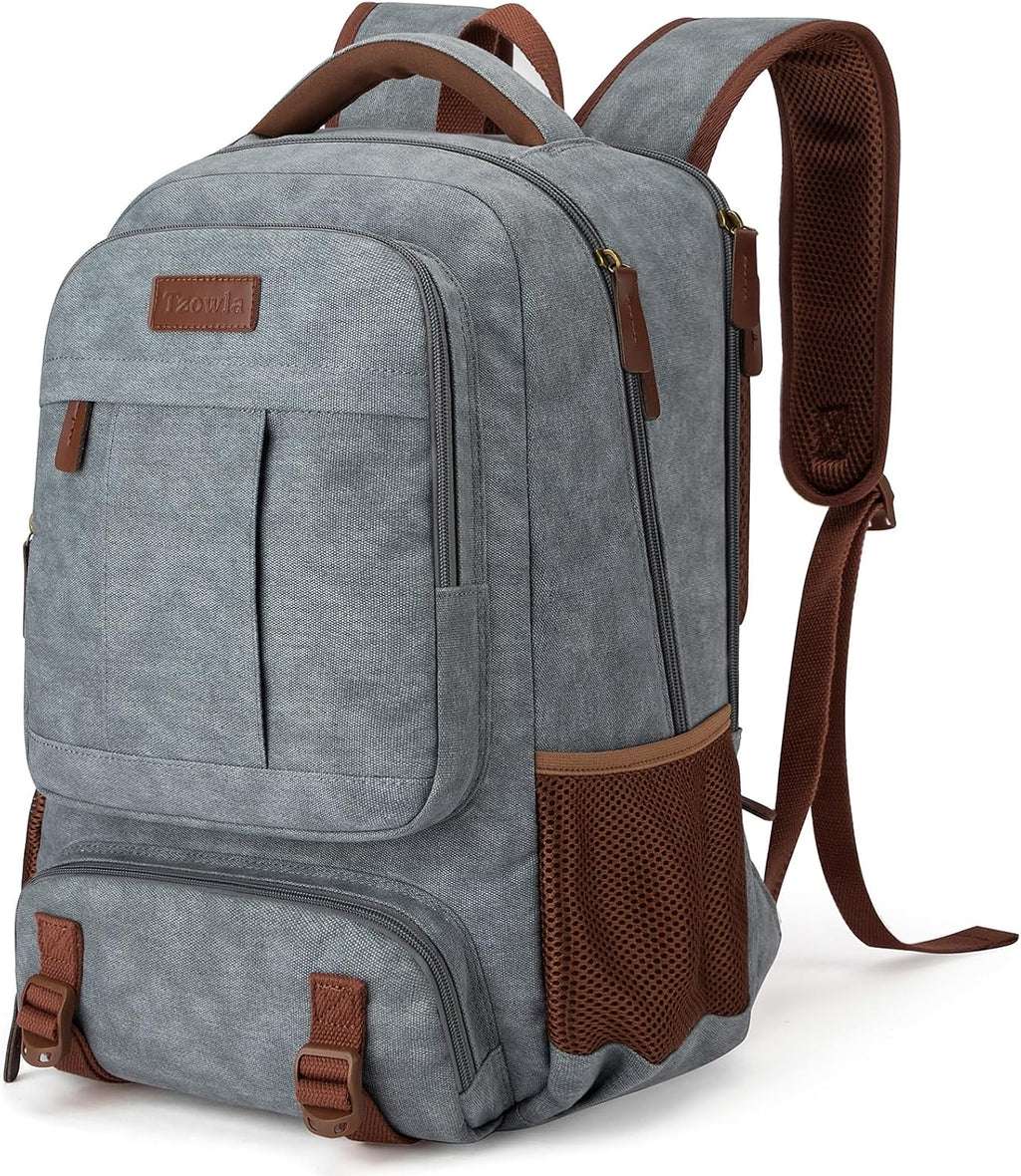 Tzowla Canvas Ryggsäckar för Laptop,Ryggsäck Skola Vandring för Herr och Dam,Reseryggsäck,Dator Bokväska Passar 15,6-17,3 Tum Bärbar Dator med USB Laddnings Port