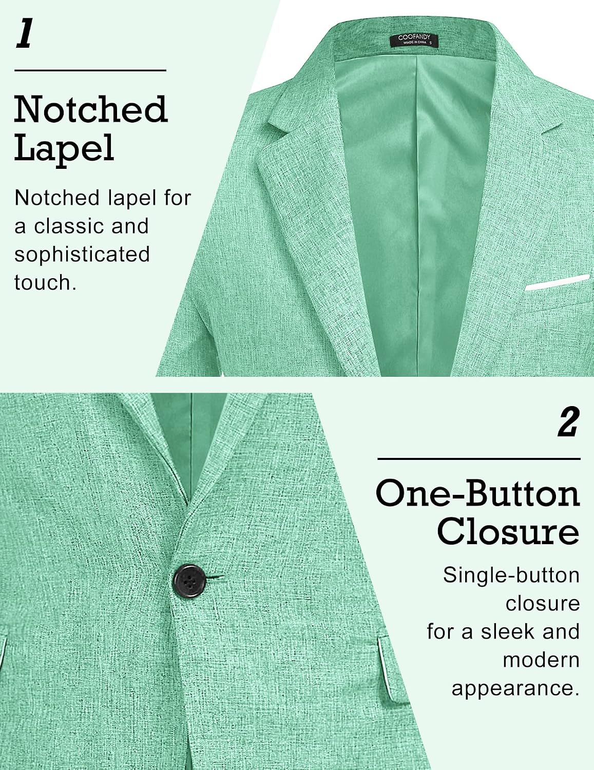 Coofand Vardaglig kostymkavaj för män, blazer, lätt och sportig med en knapp, linnetextur
