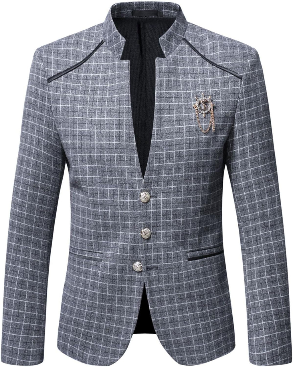 Män stående krage bankett blazer kappa klassisk bröllopsfest 3-knappars rutig jacka vår tunn daglig affärsdräkt jacka